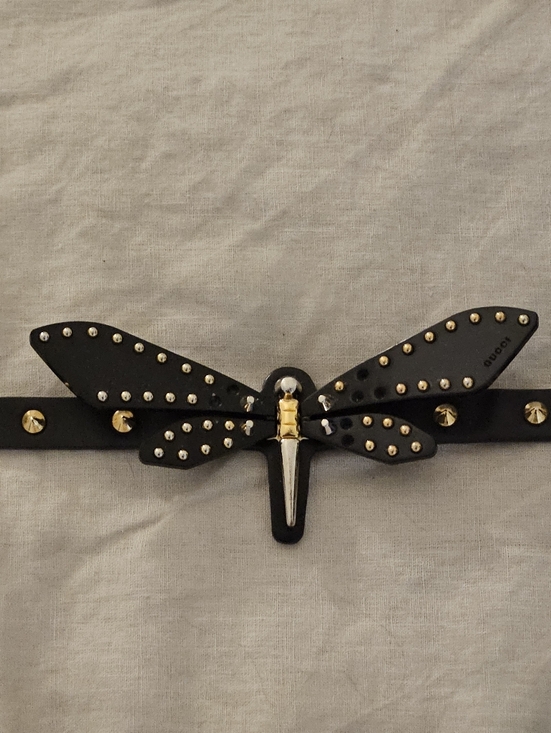 Gucci Black Leather Dragonfly Stud Belt